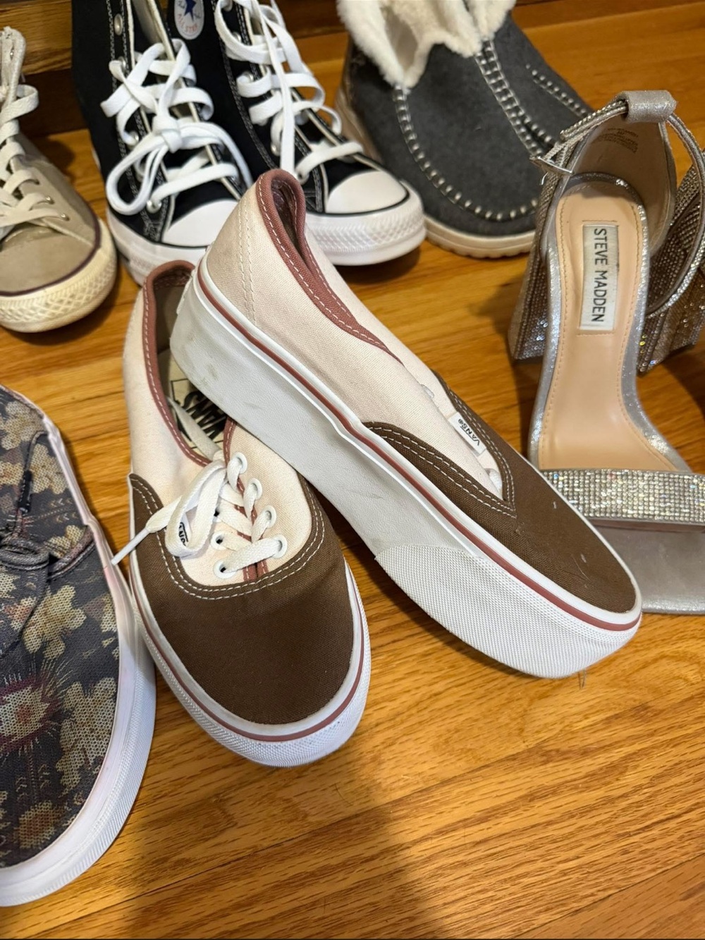 Vans Brown & Cream Canvas Low-Top Sneakers